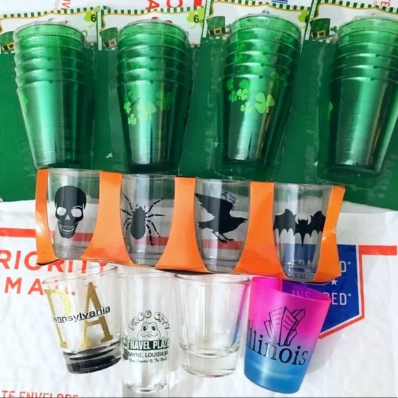 NEW SHOT GLASSES CUPS LOT MIXED SHOTS ALCOHOL KITCHEN PARTY DRINKWARE CELEBRATE - Picture 1 of 7
